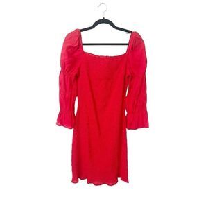 J.O.A. Red Just One Answer Smocked 3/4‎ Sleeve Mini Dress XL